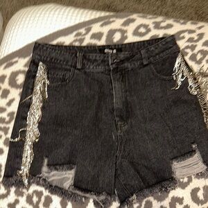 SHEIN Black and Silver Jean Shorts High-Waisted Denim
